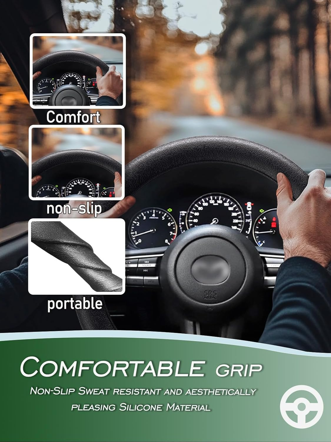 LRITER Car Steering Wheel Cover, Non-Slip Silicone Material, Multiple Color Choices, Universal Auto Parts Steering Wheel Cover, Suitable for Most Cars (Black) image number 4