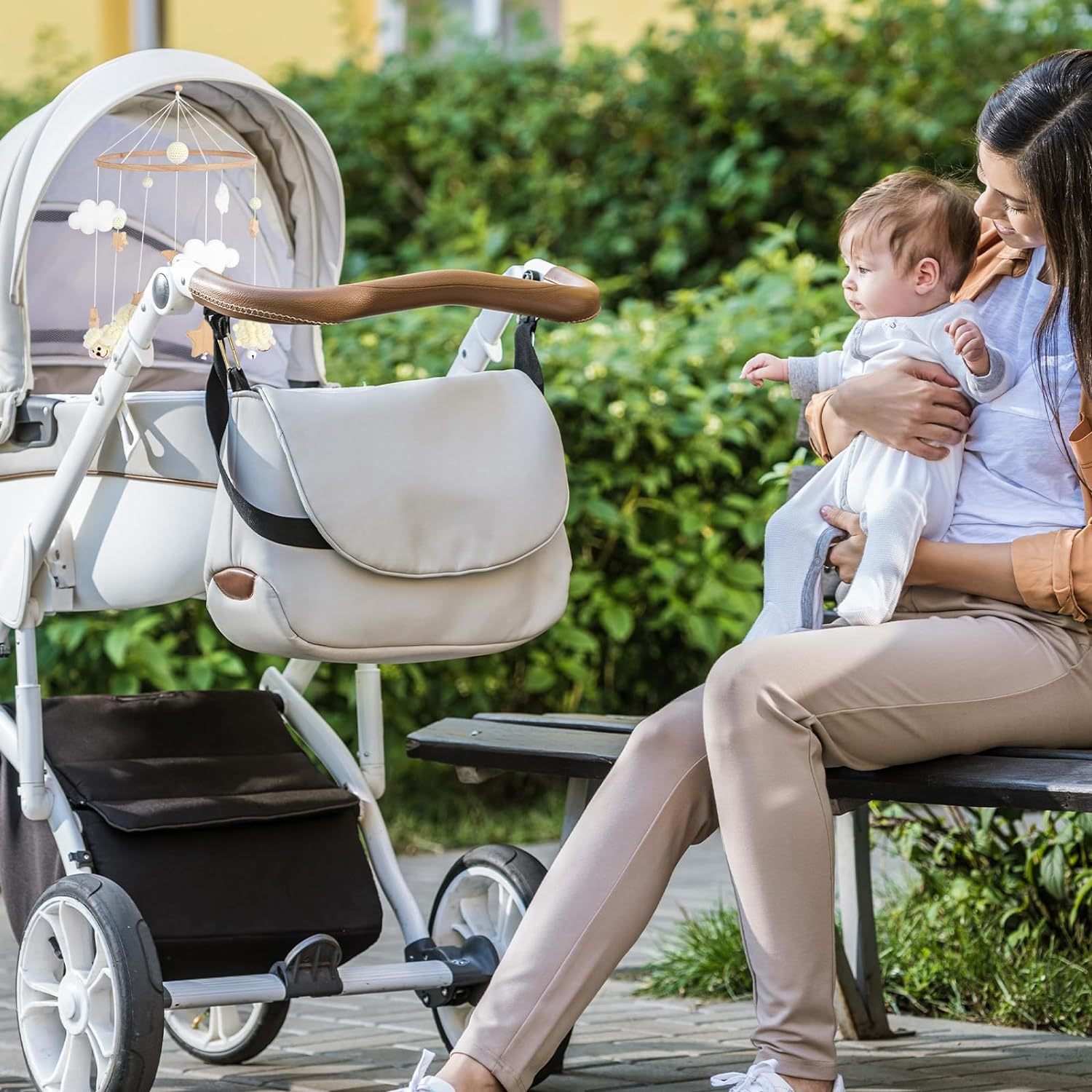 Baby Crib Mobile,0 to 3 Years Old Baby Wooden Baby Nursery Mobile Star Moon Sheep Baby Bed Bell Cute Bedroom Hanging Ornament Baby Crib Nursery Decoration for Boys Girls (B) image number 5