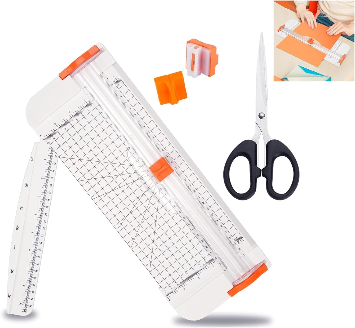 A4 Paper Cutter 12 Inch Office School Paper Trimmer Scrapbooking Tool with Security Blade for Label, Origami, Card, Photo, Coupon, Scrapbook, Cardstock, Laminated Paper, and Craft Project (White) image number 5