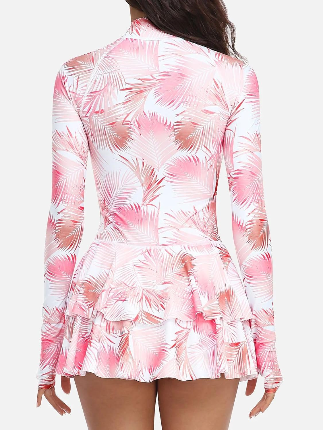 Autowt Women'S One Piece Long Sleeve Rash Guard Swimsuits, Zip Front Swim Dress Swimwear with Boyshorts and Built in Bra, Quick Dry Modest Bathing Suit for Women image number 3