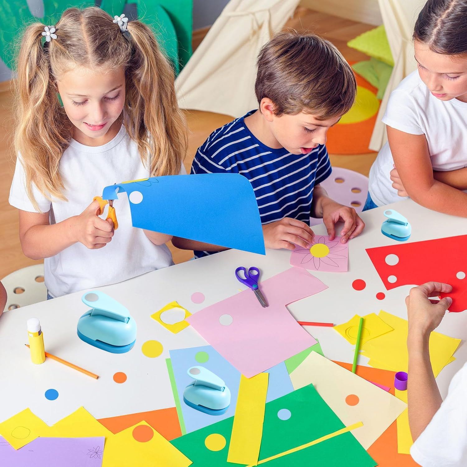 6 Pcs Craft Paper Punch Set, Betterjonny Multiple Shape Punches,Moon, Waves, Apples, Fish, Circle, Airplanes Kids DIY Paper Card Making for Crafts Paper Punches Decorative