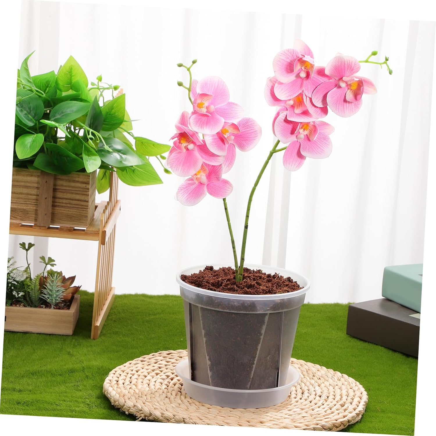 PHENOFICE 4Pcs Breathable Orchid Flower Pots with Drainage Trays 0.3 Gallon Plastic Nursery Planters for Indoor and Outdoor Plants Gardening