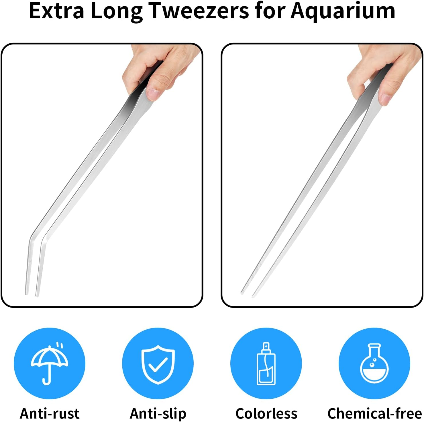 Vaincre 2PCS Long Tweezers, 15 Inch Curved Aquascaping Tools, Stainless Steel Feeding Tongs Aquascape Tools, Aquarium Tweezers for Aquarium Reptile, Plant, Snakes, Lizards, Coral Feeder image number 4