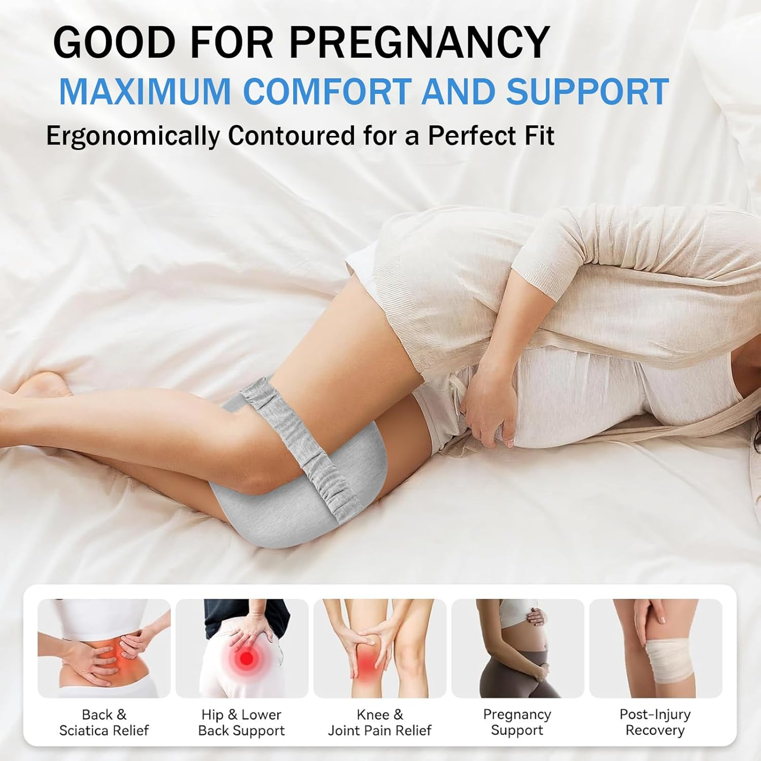 Knee Pillow, Leg Pillow for Side Sleepers, Memory Foam Leg Pillow with Adjustable Strap & Removable Cover, Leg Elevation Pillow for Spine Alignment, Sciatica Reduce Pressure image number 6