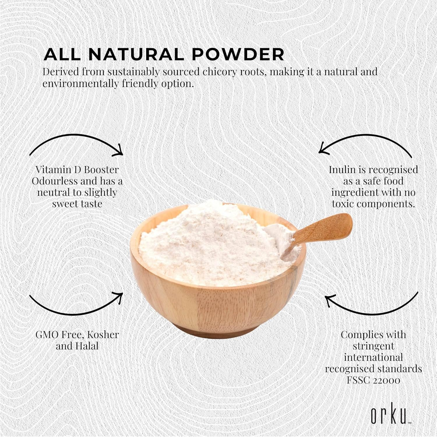 Orku 100G Chicory Root Inulin Powder - Unflavoured Natural Prebiotic Fibre image number 1