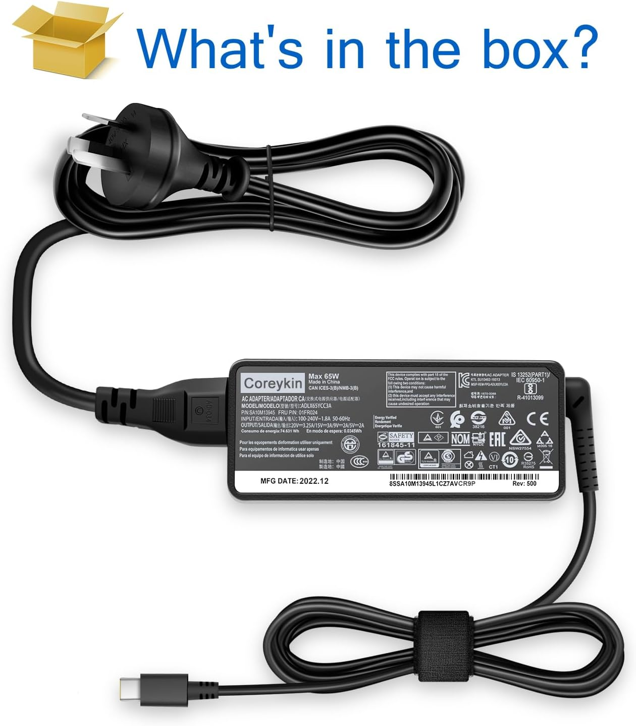 Charger for Lenovo Laptop Computer 65W 45W USB C Fast Power Adapter