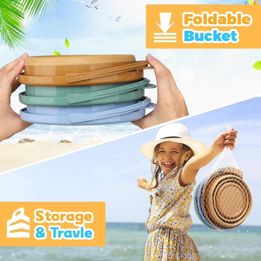 3L Collapsible Bucket, Foldable Pails 3 Packs, Space Saving Portable Buckets for Camping Travel Fishing, Multi-Use Household for Beach Sandbox Pool Cleaning image number 6