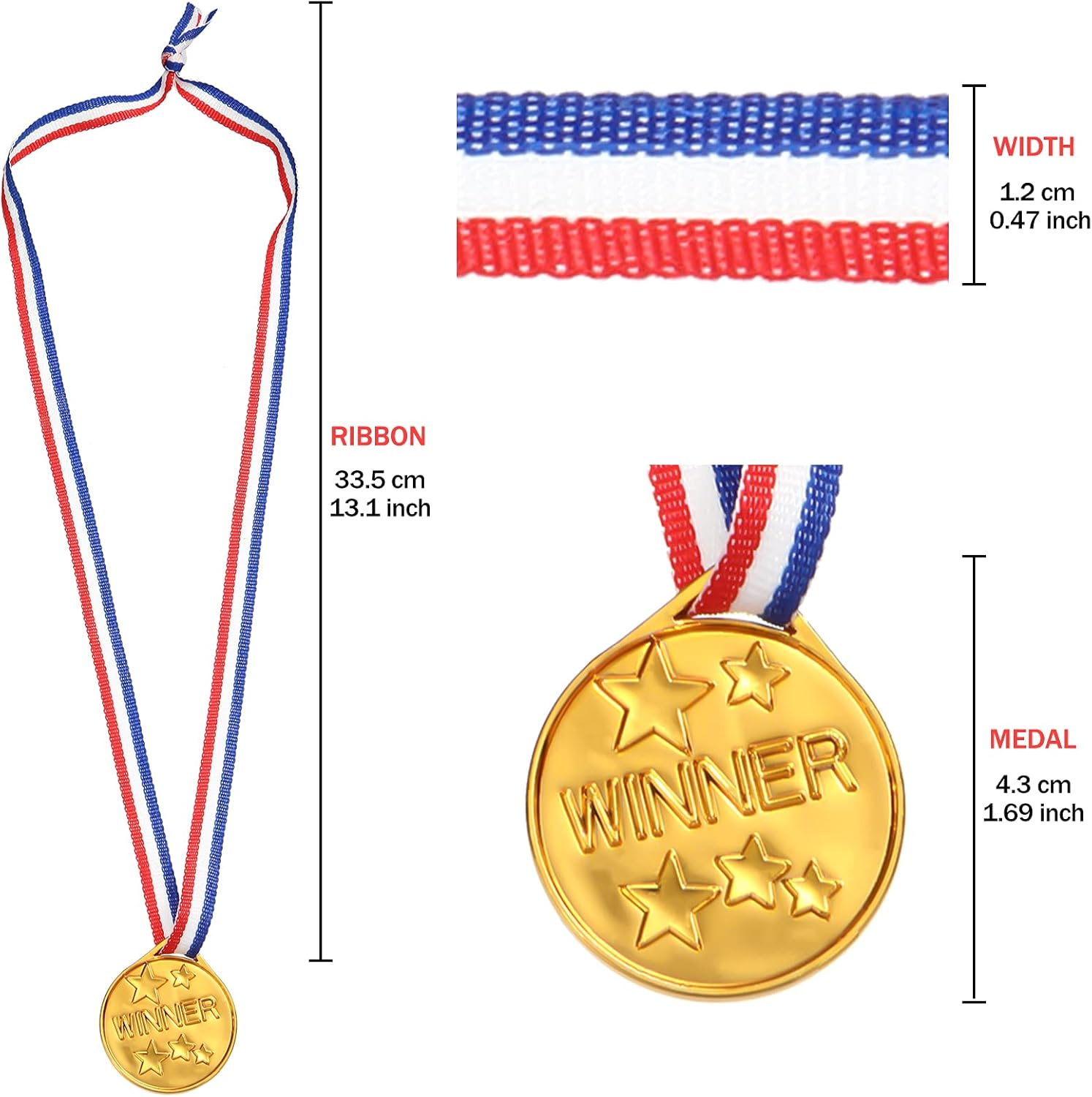 Gejoy 30 Pieces Gold Plastic Winner Award Medals, Award Medals, Gymnastics Field Day Awards Medals for Sports, Competition, Talent Show, Spelling Bee Birthday Party Favors Gifts image number 3
