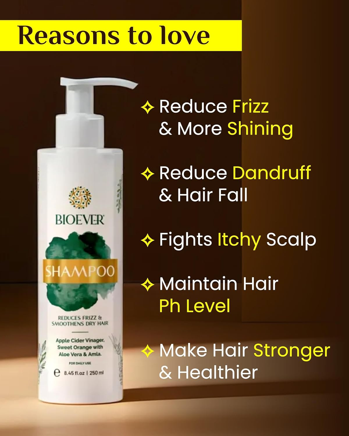 Bioever anti Hair Fall Shampoo 250Ml Apple Cider Vinegar Aloe Vera Amla,Manageable Frizz Free Hair Sulphate Free, Paraben Free for Men and Women Use Pack of 2Pc image number 3