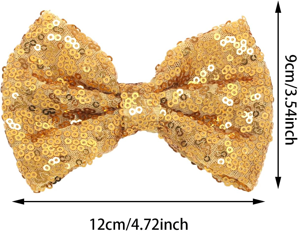 12 Pieces Sequin Bows for Girls 4.7" Large Cheer Hair Bow with Alligator Clips Hair Accessories for Kids Toddler Cheerleaders Teen Girls College Sports (Gold) - Gold,Silver image number 4
