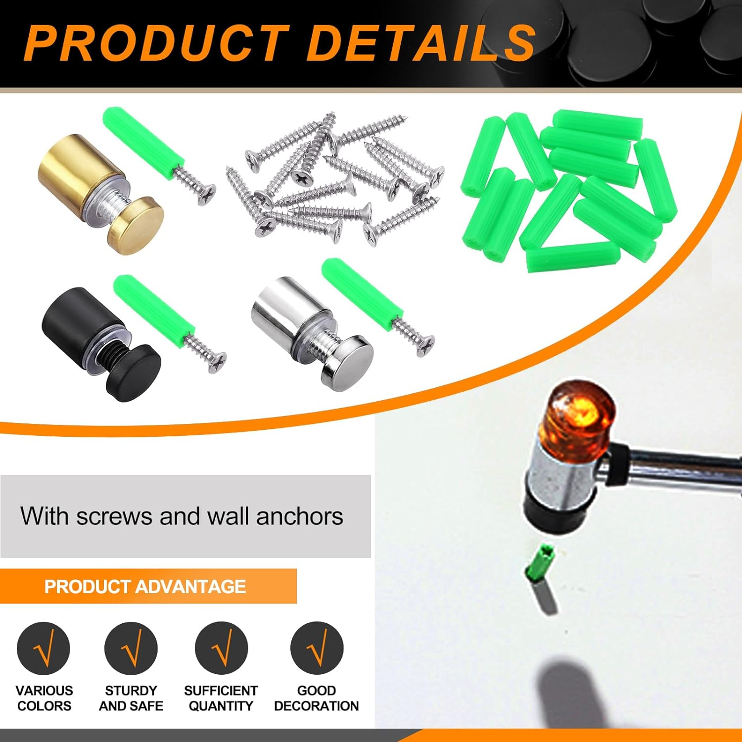 12 Sets 1/2" X 1" Black Stainless Steel Standoff Screws Advertising Mounting Hardware Wall Mount Glass Standoff Holder for Hanging Acrylic Signs Glass Panel Advertising (12Mm Dia. X 25Mm L.) image number 6