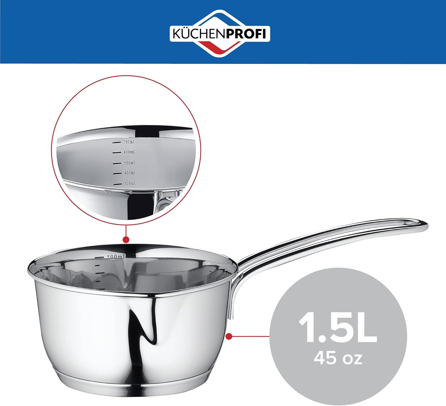 Kuchenprofi Stainless Steel Saucepan with Clad Bottom 1.4-Quart Silver image number 5