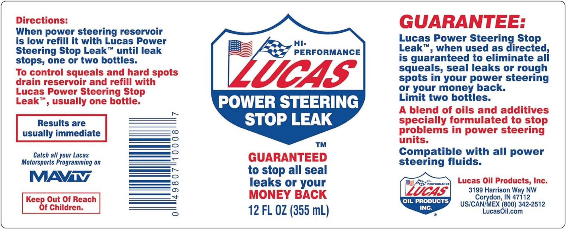 Lucas Oil Power Steering Stop Leak - 12 Ounce (355Mls)