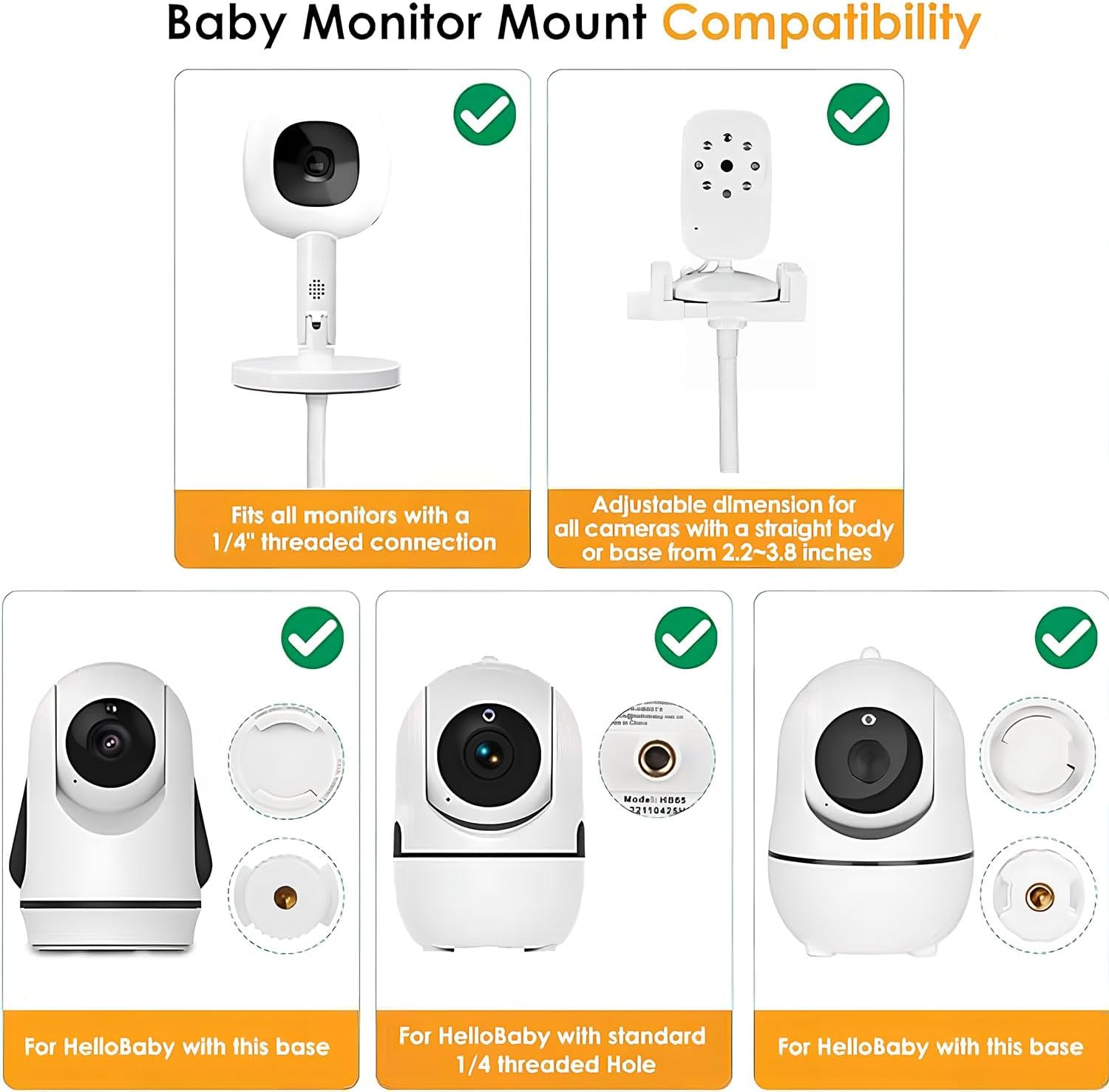 Baby Monitor Floor Stand Holder Mount for Nanit Pro & Flex Stand,Infant Optics,Vtech Vm901/Vm819,Momcozy,Hellobaby,Owlet Cam/Cam 2,And Camera with 1/4" Threaded Hole,Keep Baby Away from Touching image number 5