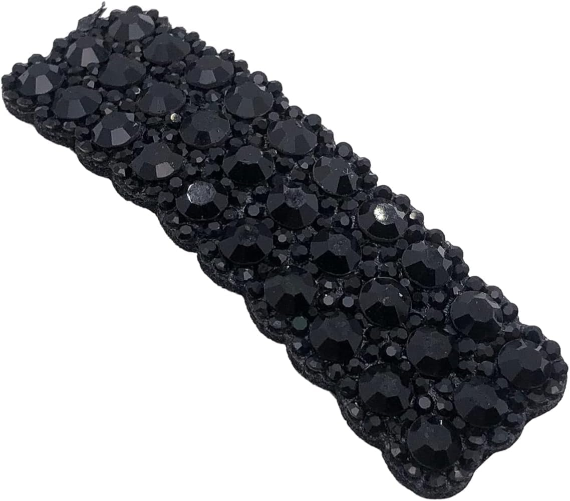 2Pcs Black Rhinestones Snap Hair Clips for Women Girls Rectangular Hairpins Korean Barrettes Hair Accessories，Clips and Barrettes