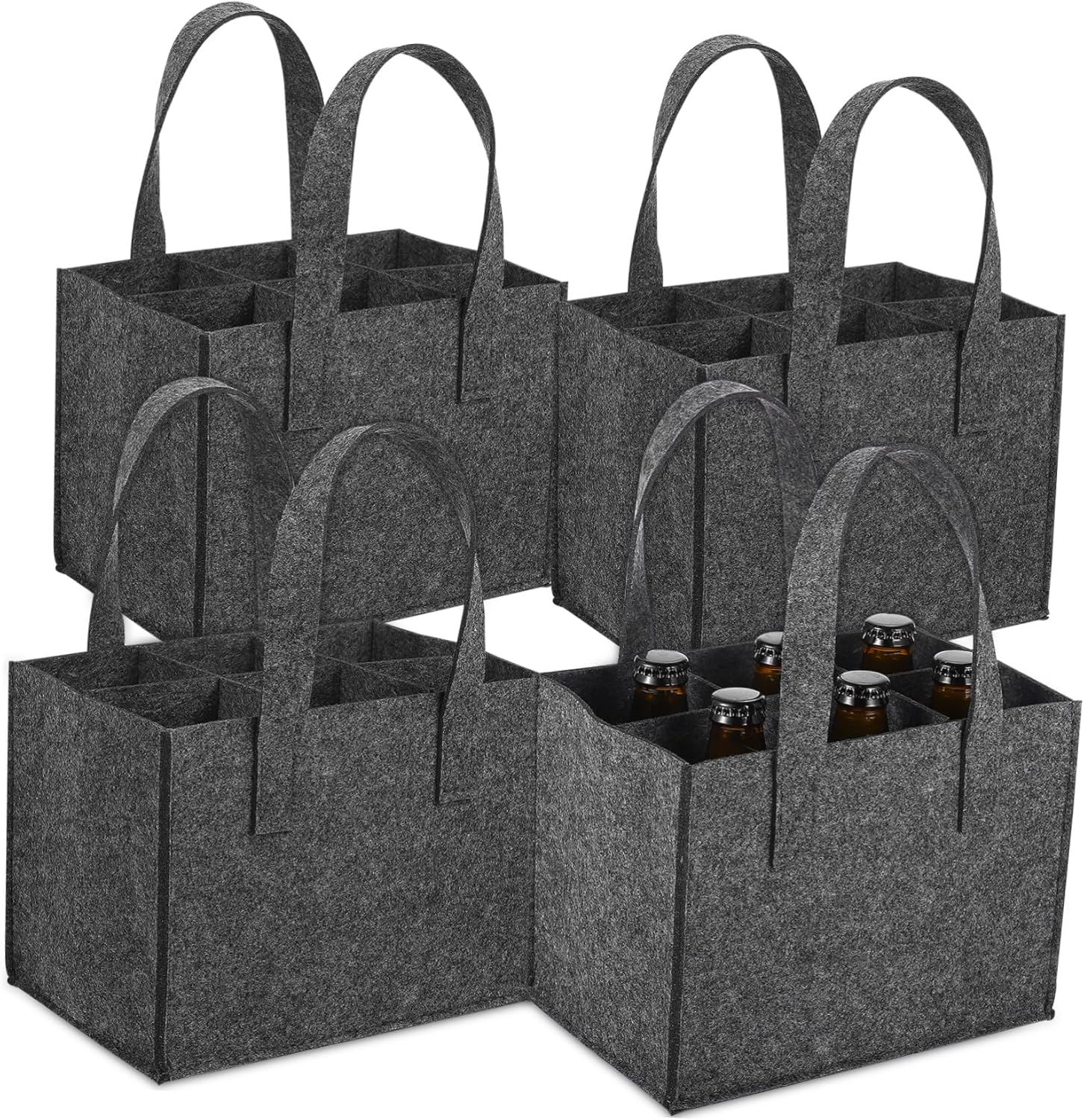 ORFOFE 4Pcs Felt Bottle Carrier Bag Reusable Wine Tote with Divider for Bottles Portable Handbag for Travel Camping and Picnics Versatile Storage and Shopping image number 5