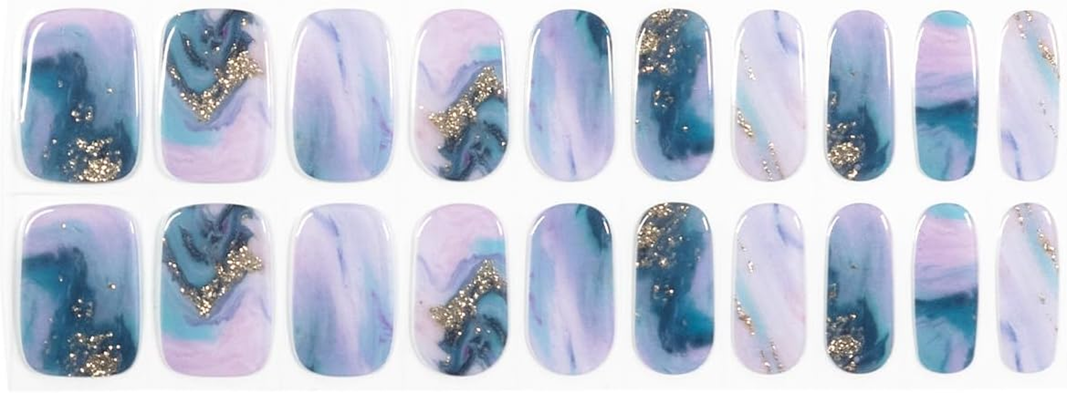 Wilana Gel Nail Stickers - Long-Lasting Semi-Cured Gel Nail Strips - Blue and Purple Marble with Glitter (Airlie)