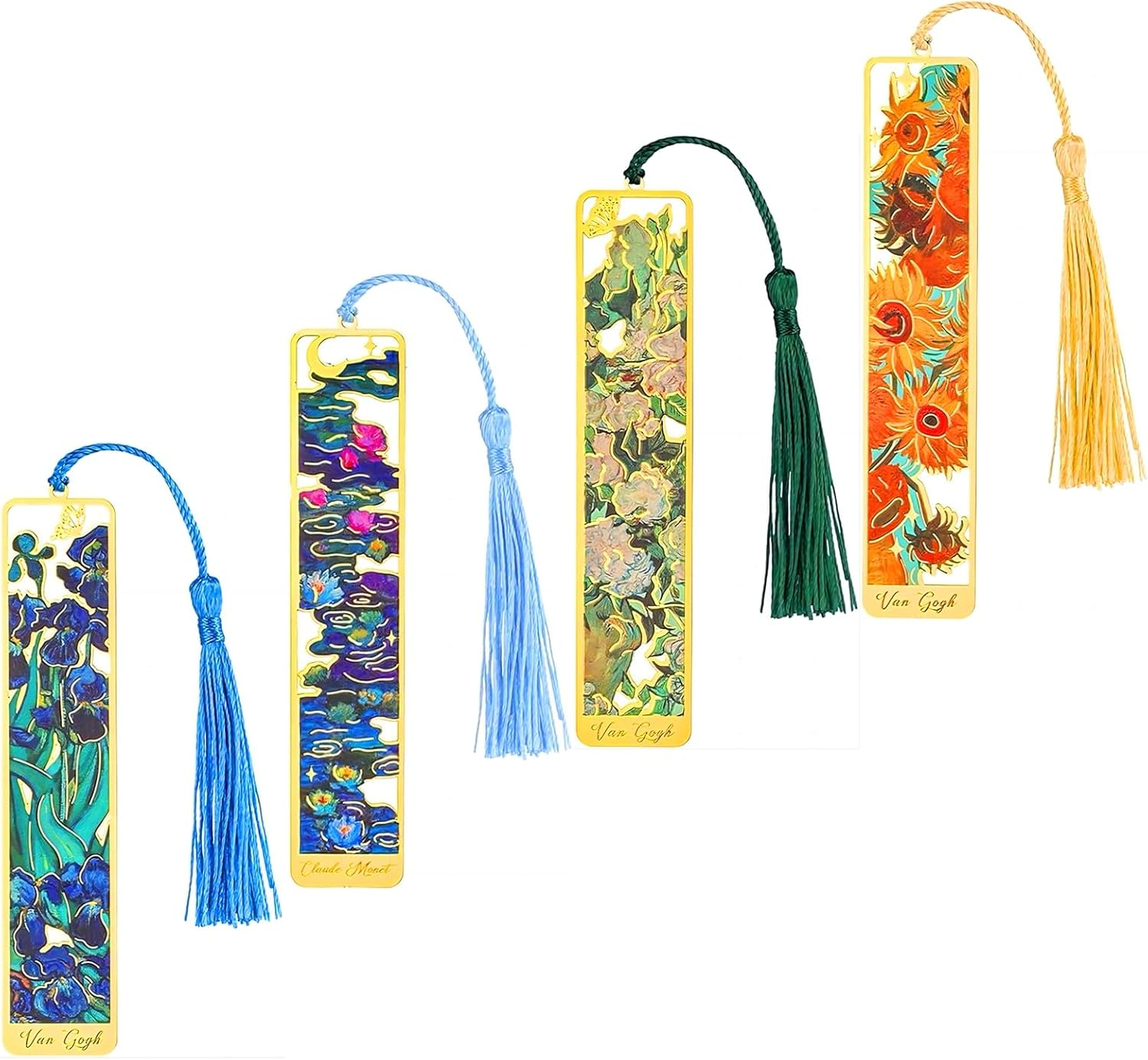 MAIHUO 4 Pcs Metal Bookmarks with Tassels,Bookmark for Women,Monet Van Gogh Oil Painting Theme Book Mark image number 2