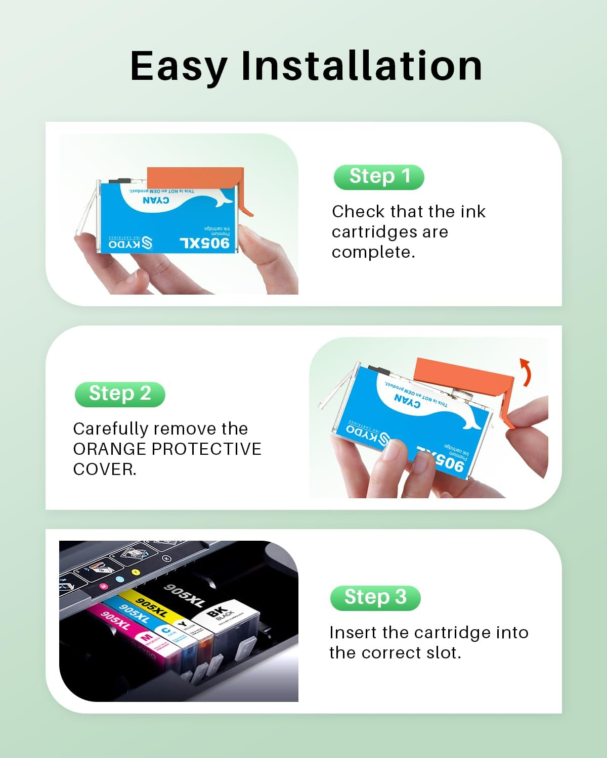 905XL Ink Cartridges Combo Pack High Yield Replacement Compatible for 905XL 905 XL Works with Officejet Pro 6950 6956 6960 6970 6978 6968 6974 6975 Printer（Bk/C/M/Y，4 Pack） image number 4