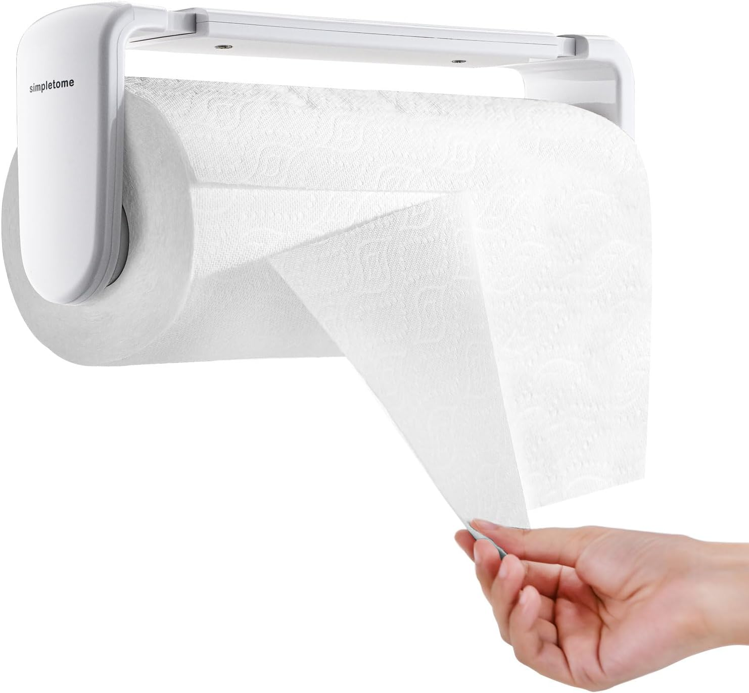 Simpletome Paper Towel Holder ONE Hand Tear Adaptive Tension Arm Adjustable Length 9.4-11Inch/24-28Cm (White) - Black image number 5
