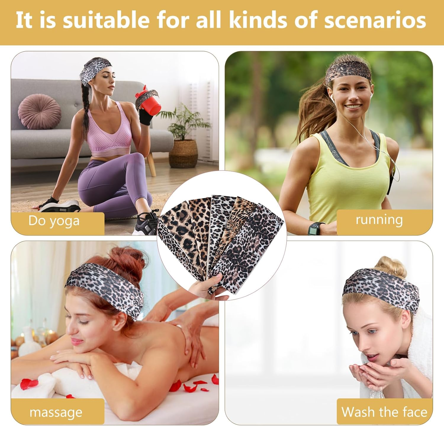6 Pcs Hair Bands Stretchy Headbands for Women'S Hair,Leopard Hair Bands for Women,Elastic Headband,Womens Headbands,Ladies Wide Headband Head Bands for Women Yoga Sports Hair Accessories image number 4