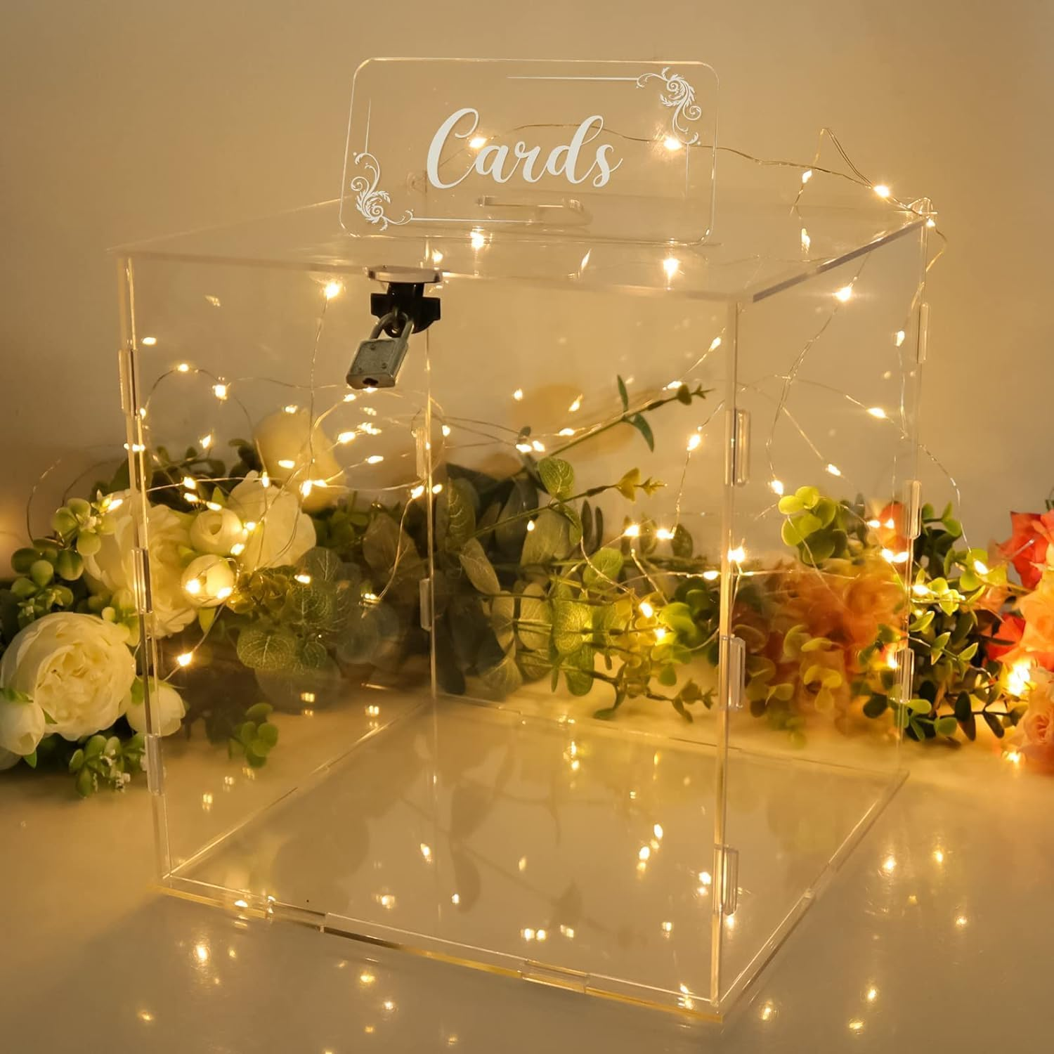 Clear Card Box for Wedding Reception,Acrylic Blank Wedding Card Box for Party, Anniversary,Wishing Well, Money Box Holder image number 5