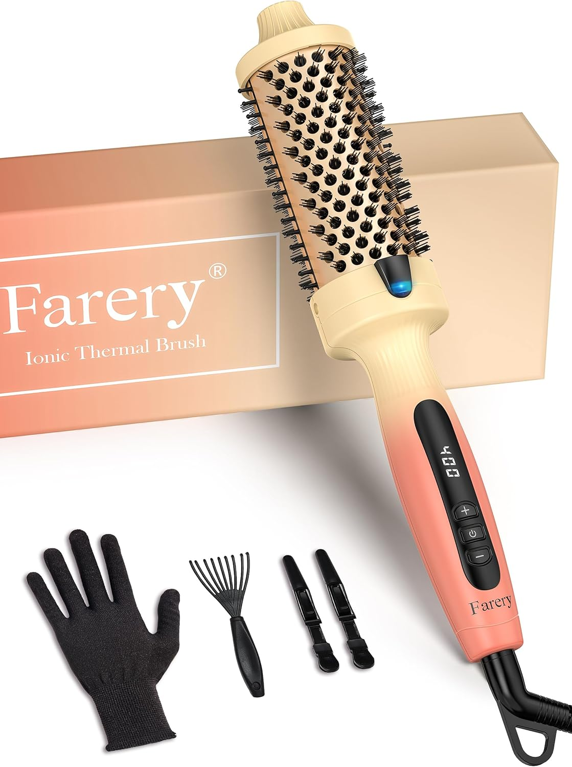 Farery 1.77-Inch Thermal Brush - Ceramic Ionic Heated round Brush for 90'S Full-Bodied Style, Volumizing, Smooth Hair & Natural Curls, Dual MCH Heating, Digital Display, 9 Temperature, Dual Voltage image number 5