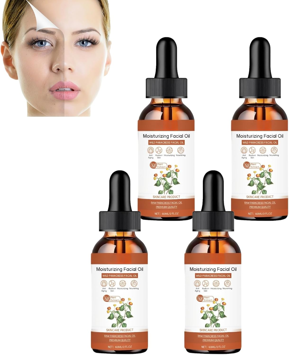 Paracress Facial Oil, 100% Organic anti Aging Face Oil, Wrinkle Reduction Moisturizing Serum, Hydrating Brightening Natural Oil for All Skin Types (2Pcs)