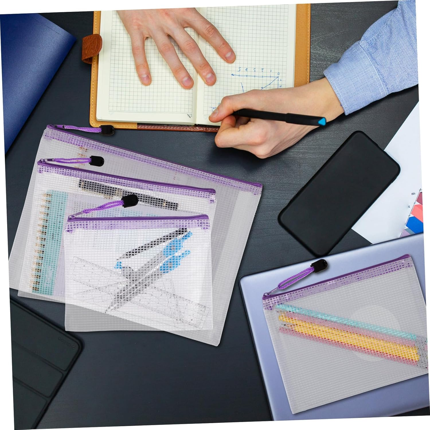 LOPUNER 32Pcs Mesh Zipper Pouch with Smooth Zippers Multi Transparent Document Wallets for Office Travel and Home Organizing Small Items and Papers