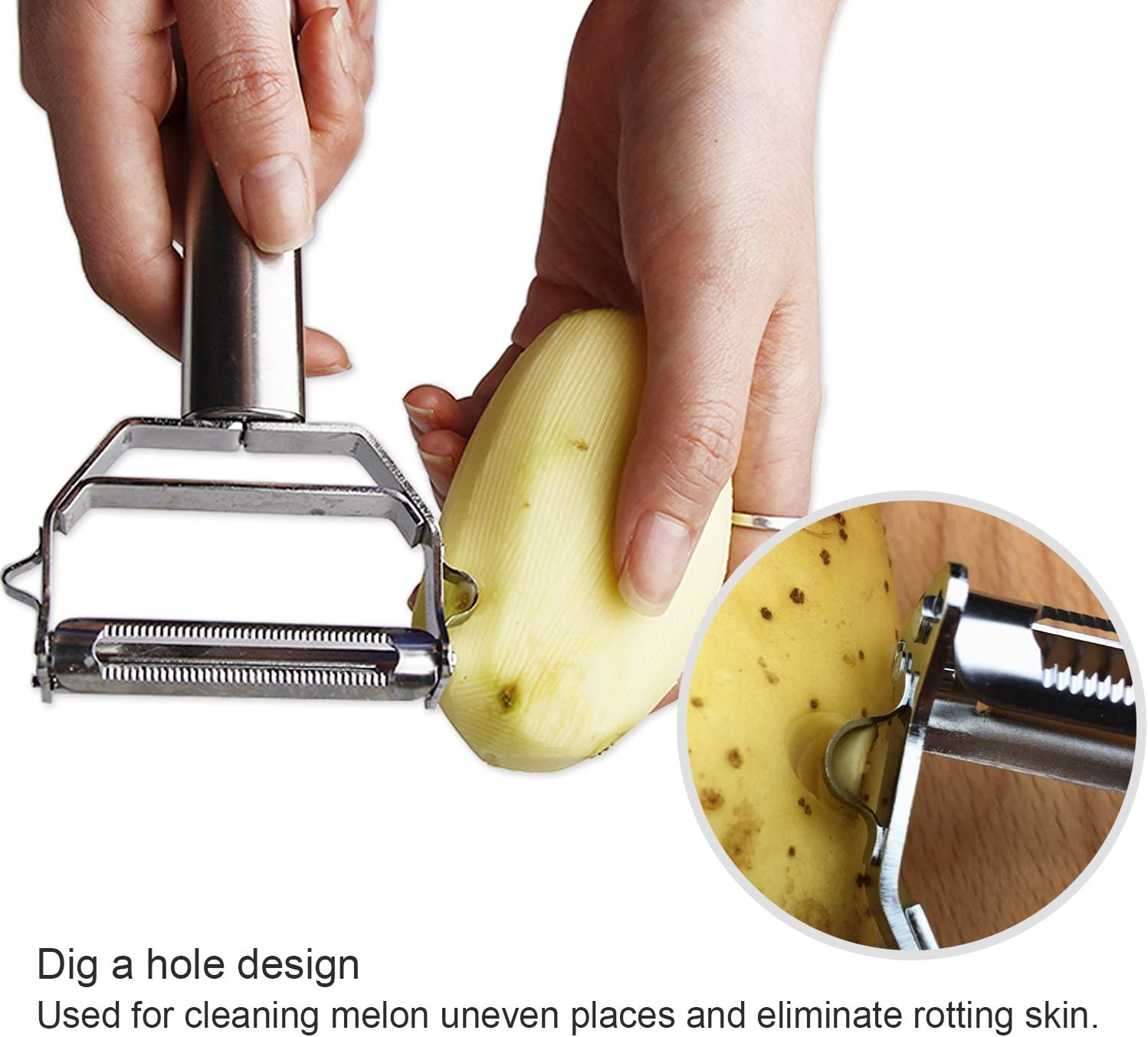 Sunkuka Julienne Peeler Stainless Steel Cutter Slicer with Cleaning Brush Pro for Carrot Potato Melon Gadget Vegetable Fruit image number 3