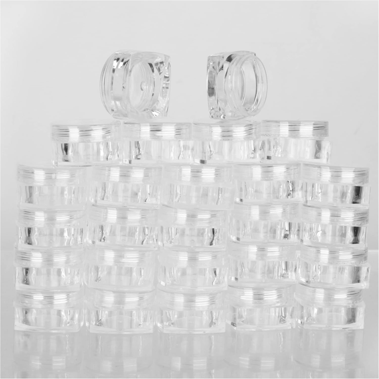 50Pcs Empty 3G White Square Small Plastic Cosmetic Jar Pot Containers for Makeup Lip Balm Powder Sample Wholesale Bulk Cream Jars with Black Lids Travel Container Bottles Packing