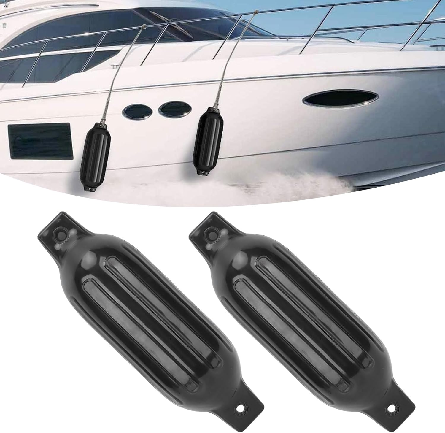 2 Pack Boat Fenders for Docking, Inflatable Boat Bumper Fenders, 5.5'' X20'', Marine Bouys Fender for Yachts, Sailboats, Pontoons, Row Boats, Ski Boats, Canoes, Easy to Install image number 6