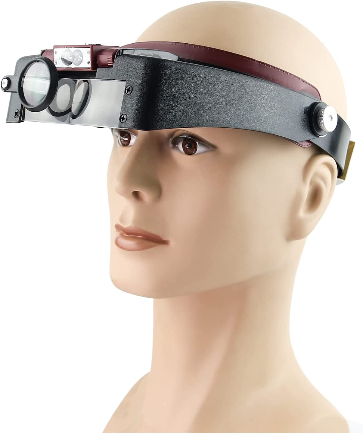 Meichoon Headband Magnifying Glasses with 2 LED Lights Head Lamp Loupe,1.5X 3X 6.5X 8X Eyewear Magnifierfor Repairs Reading Jewelry Making image number 1