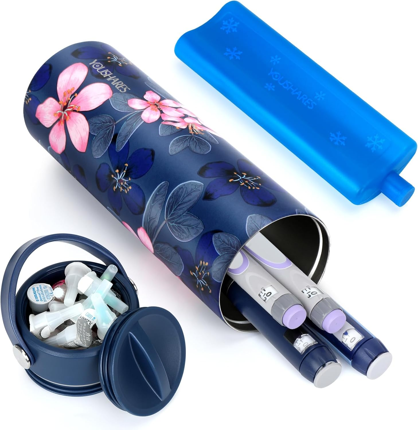 YOUSHARES 1-5 Pens Insulin Cooler Travel Case, 48H Diabetes Travel Case with Ice Pack for Long Trip and Daily (Magnolia) image number 4