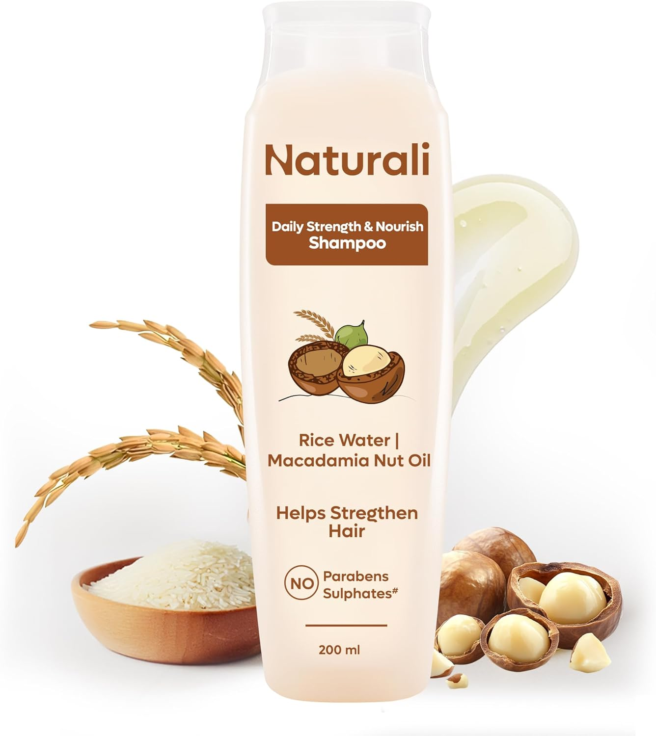 Naturali Daily Strength & Nourish Shampoo with Rice Water & Macadamia Nut Oil | Makes Hair Stronger | Paraben and Sulphate Free Shampoo | Dry Frizzy Hair Shampoo | 200 Ml image number 6