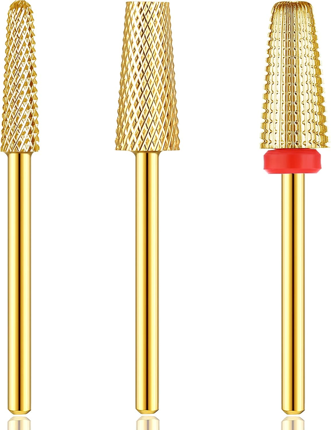 Outus 3 Pieces Nail Carbide 5 in 1 Bit Nail Drill Bits Set Tapered Barrel Carbide Nail Drill Bit, 3/32 Inches Cone Shape Carbide Bit Carbide Nail Drill Bits for Acrylic or Gel Remover (Golden) image number 2