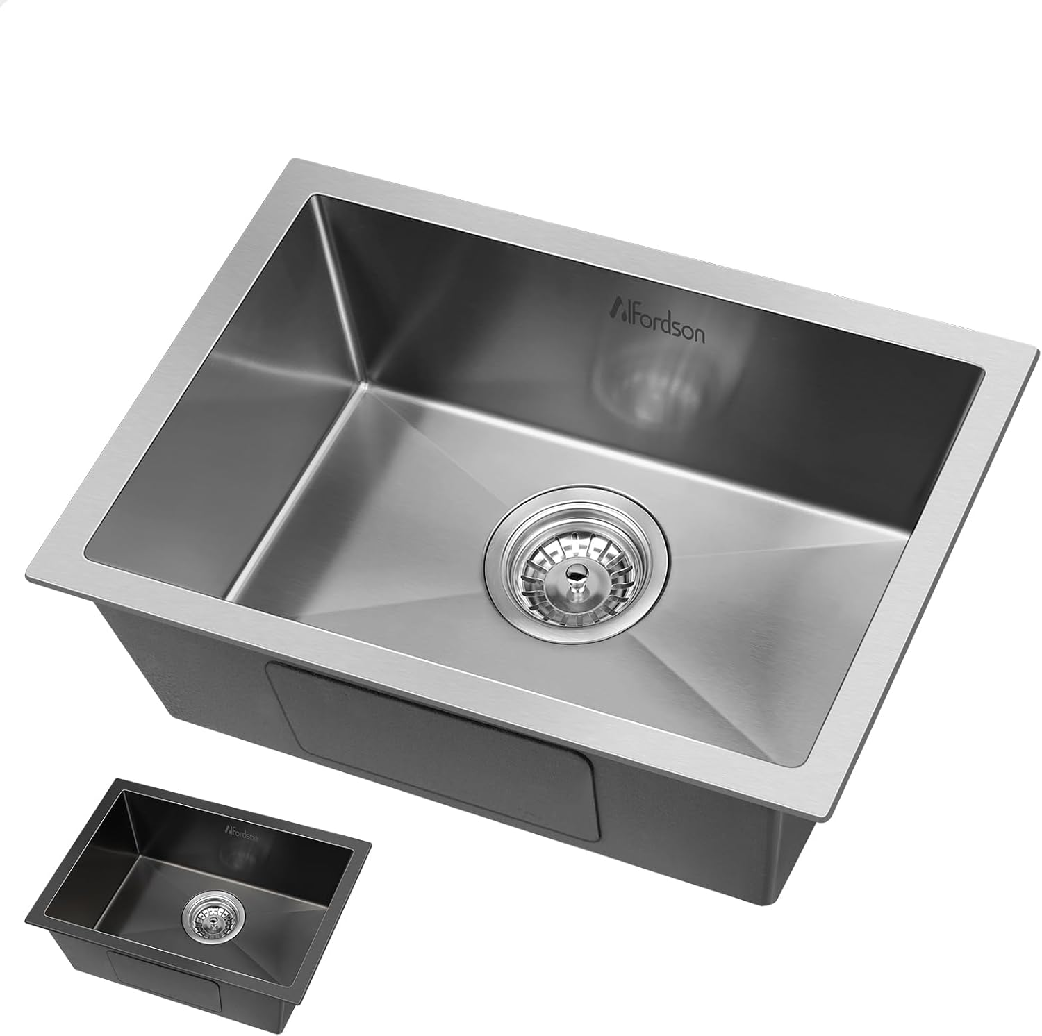 ALFORDSON 304 Stainless Steel Kitchen Sink Rectangle Shape, 450 X 300 X 220Mm, Water Basin Sinks with 3Mm Thick Edge, Single Spacious Bowl with Waste Strainer, Dishwashing Workstation, Silver Color