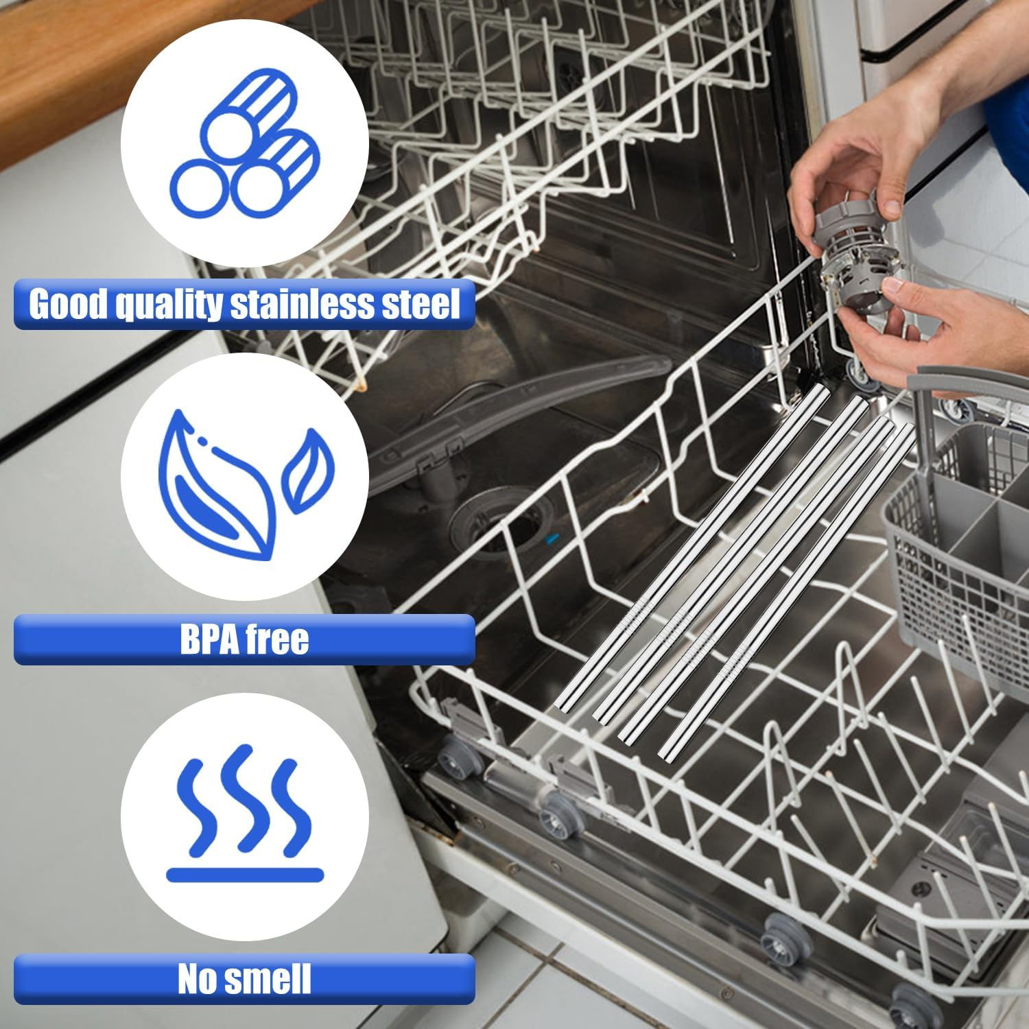 4Pcs Metal Press in Straw Replacement with 2Pcs Straw Brushes for Hydro Flask, Silver Stainless Steel Practical Straws Replacement Accessories Compatible with Hydroflask Wide Mouth Water Bottle 64Oz image number 5