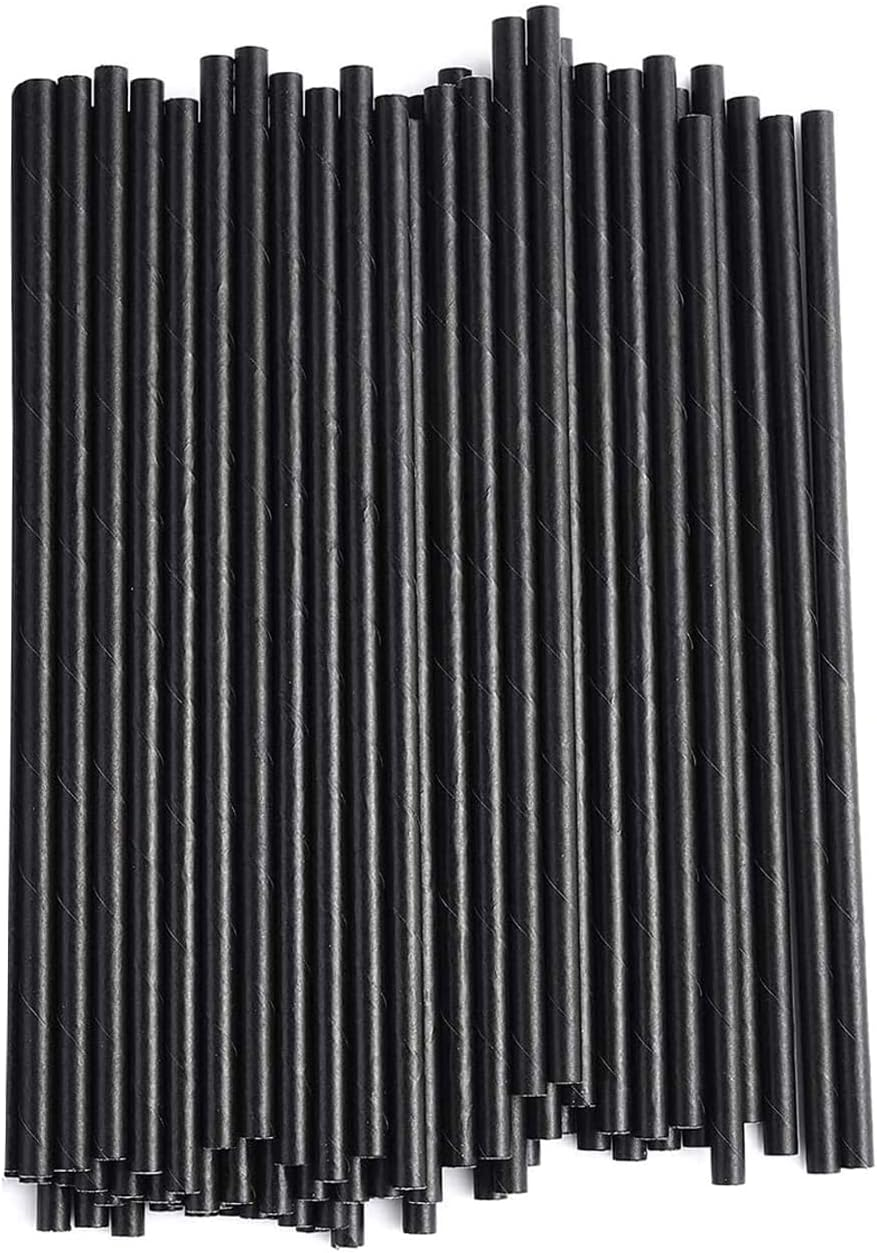 Haobase 100Pcs Paper Drinking Straws, Biodegradable Paper Straws for Drinking Cocktail, Coffee, Cold Drinks (Black)