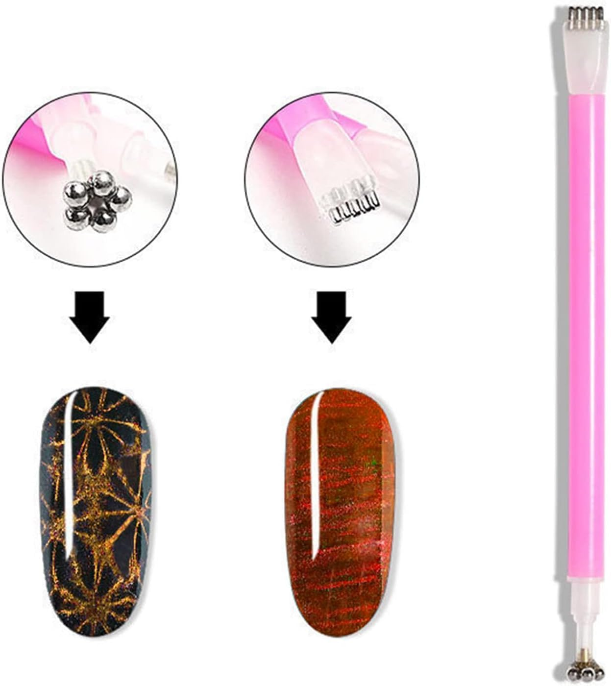 15Pcs Cat Eye Magnetic Nail Polish Kit,Nail Magnets Cateye for Nails Art, Double-Head Nail Magnetic Cat Eye Gel Nail Polish Magnet Wand Strong Suction Board Nail Manicure Tool Set for Nail DIY Salons. image number 5