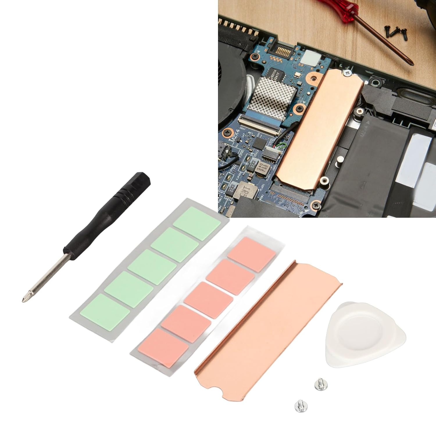 Yduupxe SSD Copper Heat Sink Chemically Polished Hard Disk Heat Sink with Nano Thermal Pads, Ideal for Increasing Dissipation Area