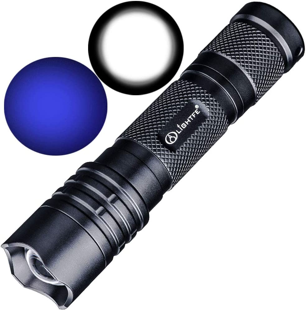 LIGHTFE 365Nm LED Flashlight Double UV and White Light Lens Zoom Strong Light Identification Handheld UV Torch AA Battery for Lamp -Spot Scorpions, Pet Urine, Counterfeit Money, Bed Bugs,For Resin&hellip; (ZM28 UV&W) - Uv301Plus-365Nm image number 3