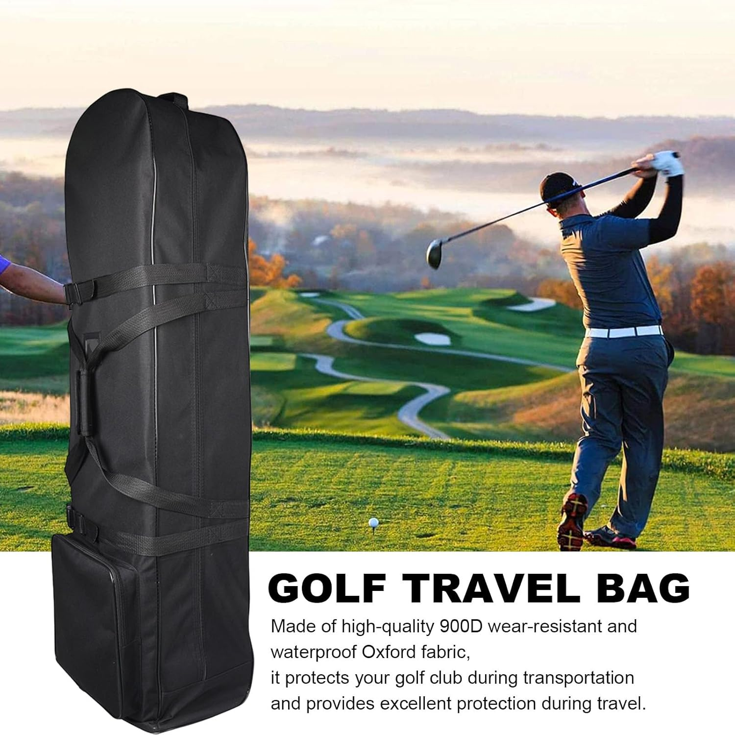 Golf Club Travel Bag - 900D Oxford Golf Case with Wheels | Lightweight Rolling Golfs Luggage for Airport Transit | Waterproof Golfs Gear Carrier for Airline Travel Tournament