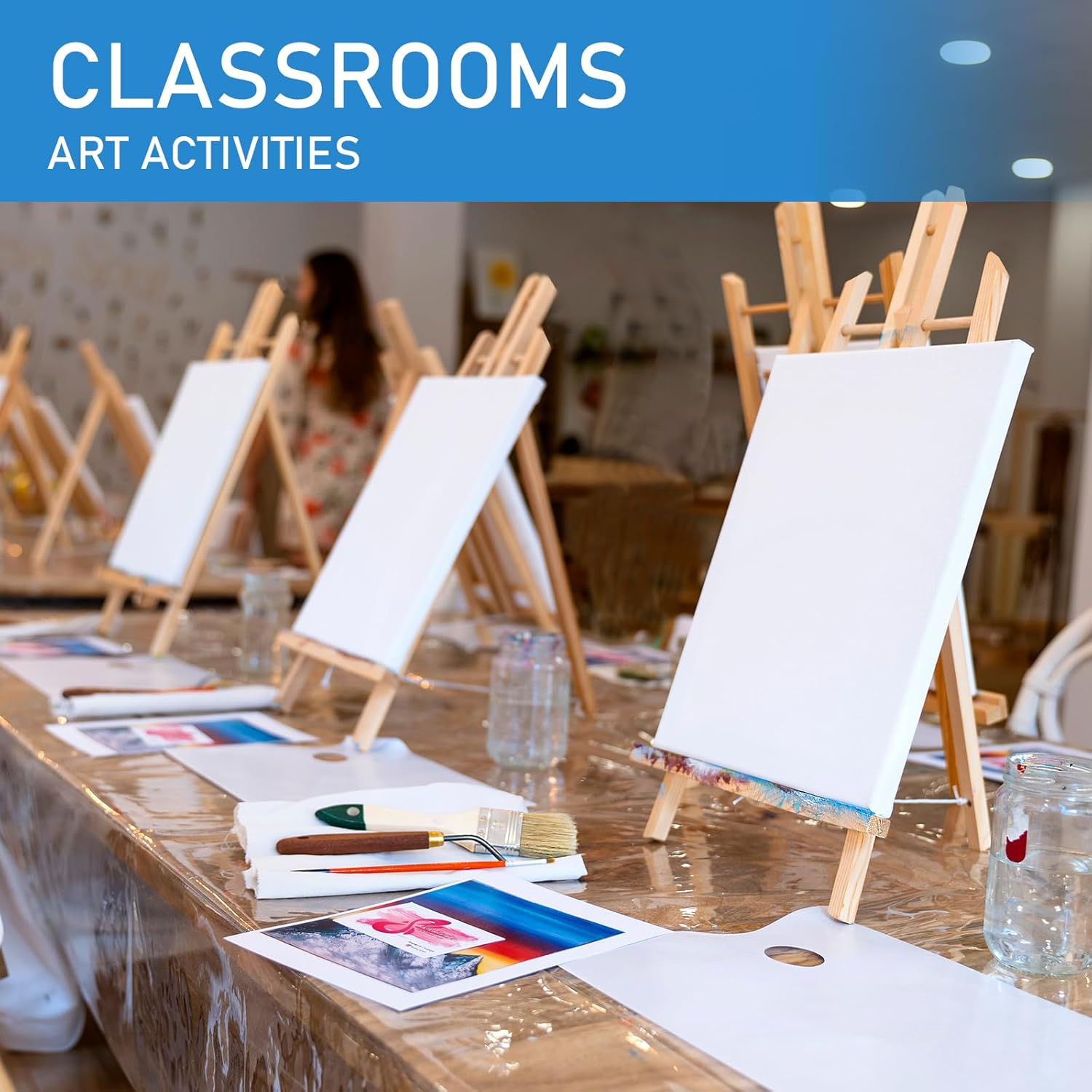 Falling in Art 16 Inch Wood Easel Stand, Tabletop Display Stand A-Frame Artist Easel for Painting Canvas, Portable Photo, Picture and Sign Holder (4 Pack) image number 3