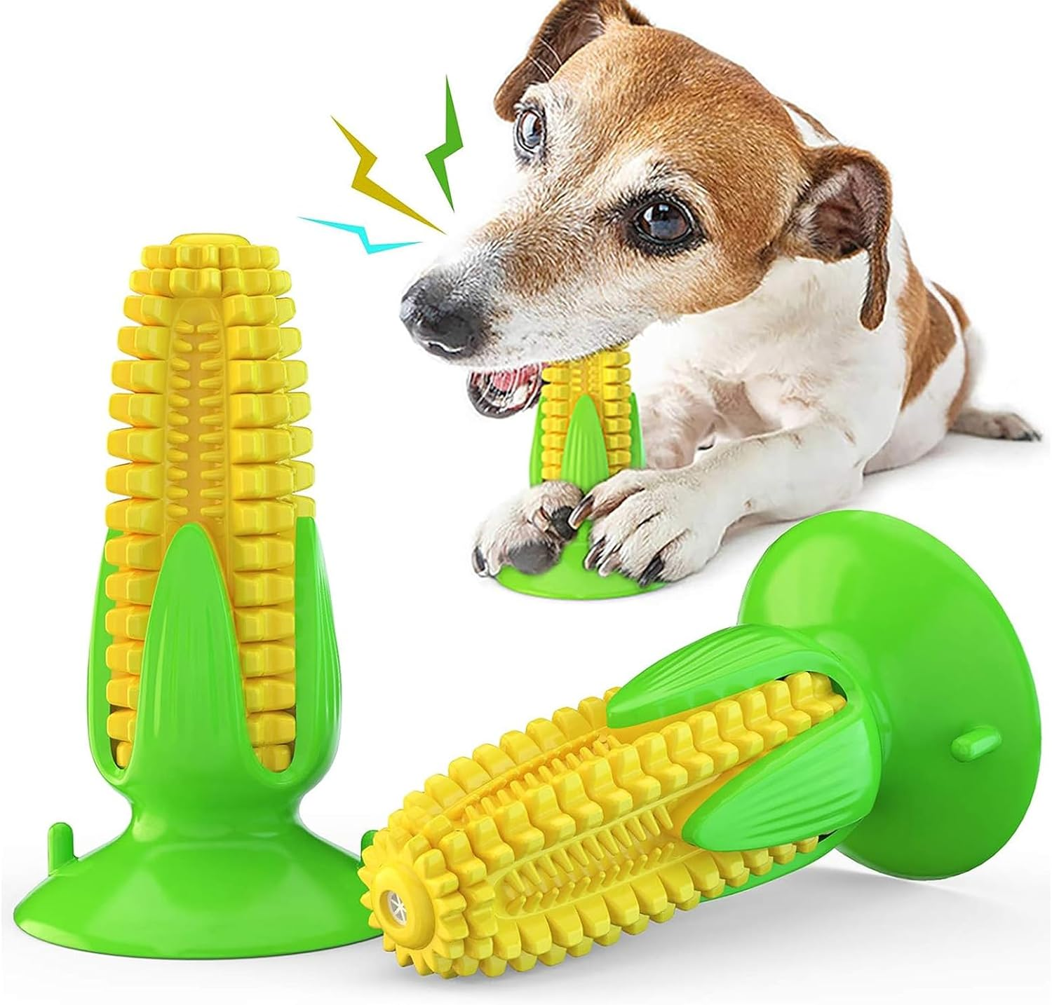 Dog Chew Toys Puppy Teething Chew Toys, Corn Stick Tough Training Toys That Clean Teeth, Squeaky Suction Cup Toothbrush Interactive Toy for Small to Medium Dogs image number 5