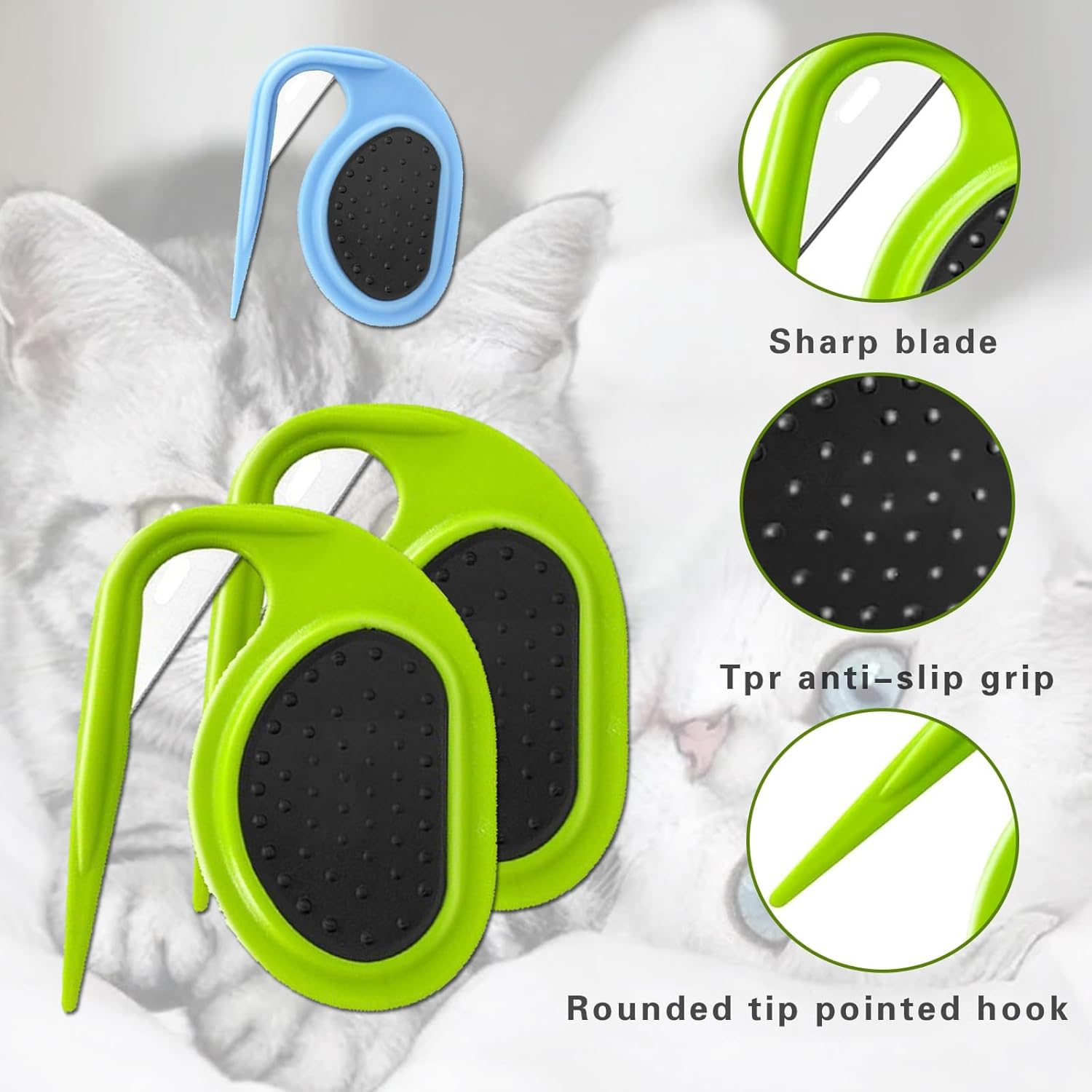 NASHRIO Pet Dematting Combs - 2Pcs: Dog Detangler and Cat Massage Comb, Pet Deshedding Brush, Knotting Comb with Safety Blades, Hair Removal and Grooming Tool image number 4