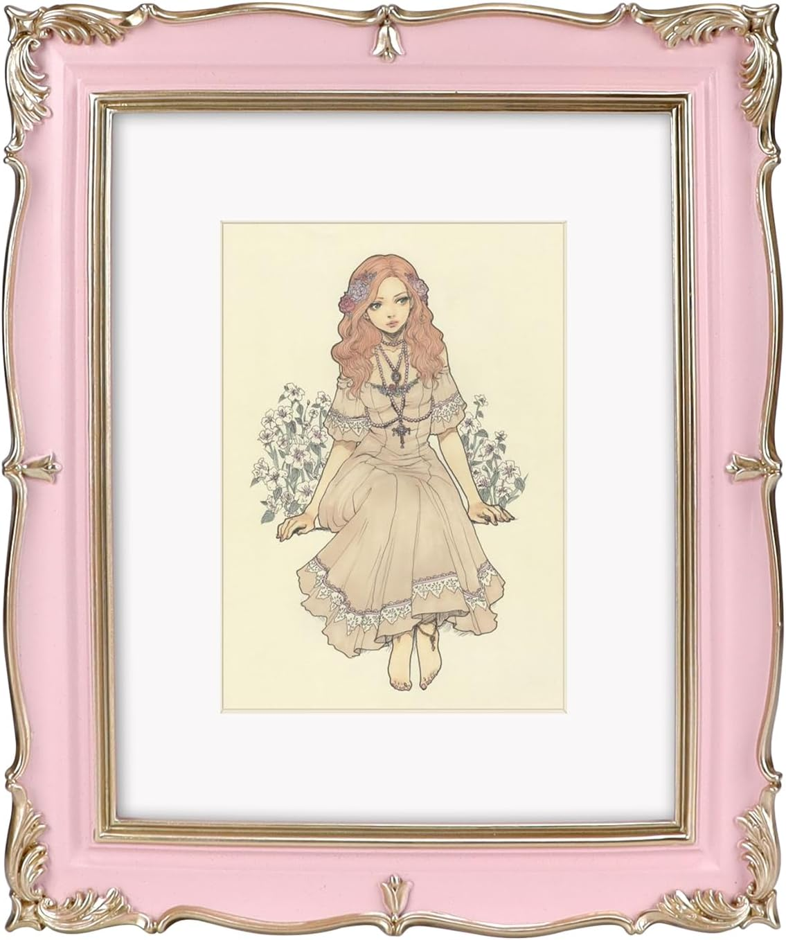 PHAREGE Vintage Picture Frame 8X10 Pink Gold, 8 by 10 Ornate Decorative Antique Frame with Mat for 5X7 Photo, Fancy Matted Frame for Desktop or Wall, Horizontal or Vertical