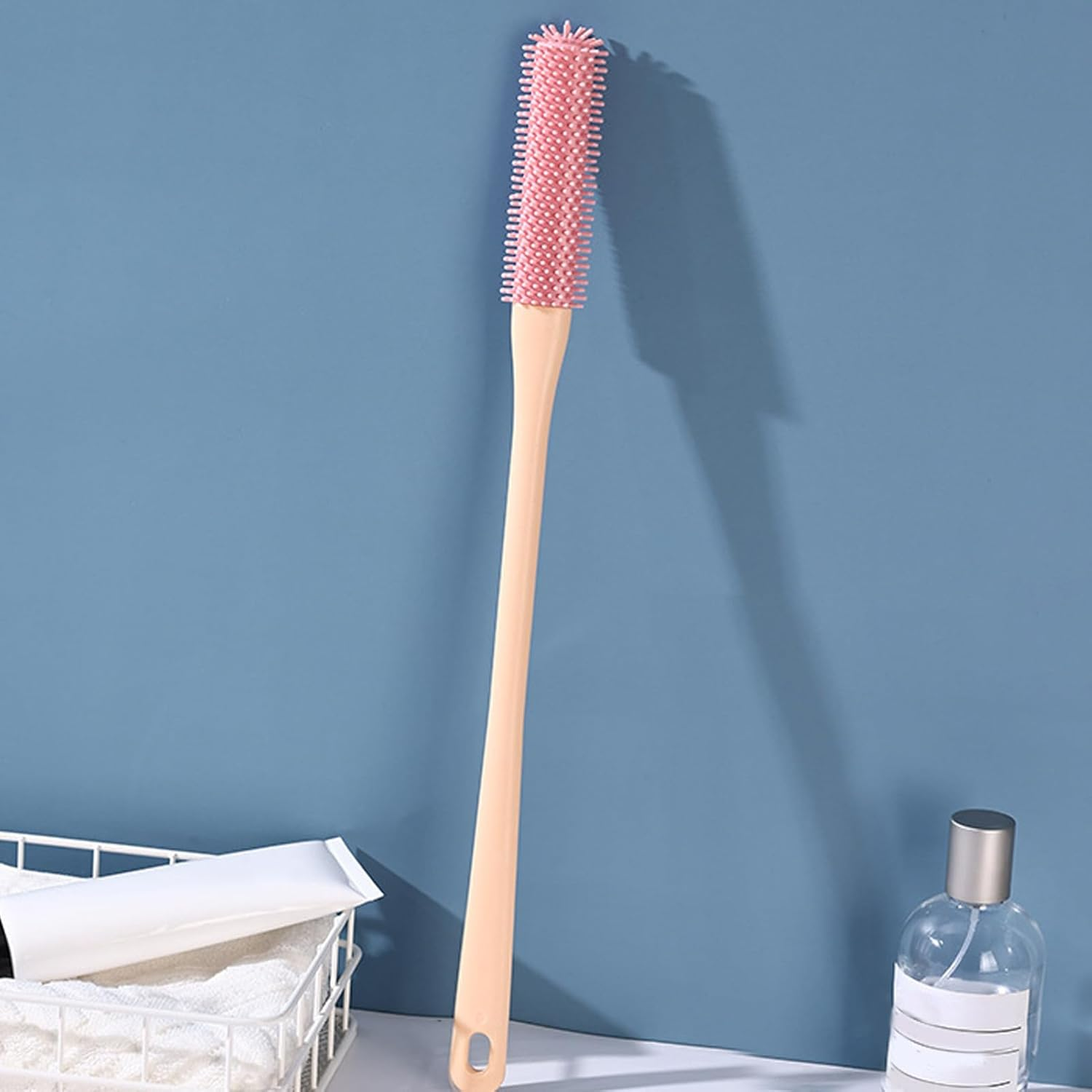 Extended Reach Toe Cleaner - Silicone Bristle Foot Brush, Long Shower Scrubbers Tool | Gentle yet Effective Nail Cleaning Device, Ergonomic Bathroom - Pink image number 2