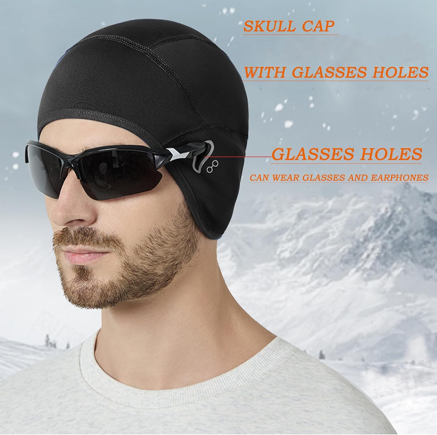 Skull Cap Helmet Liner with Glasses Holes Winter Fleece Cycling Cap Beanie Thermal Hat for Men Women Cycling Running