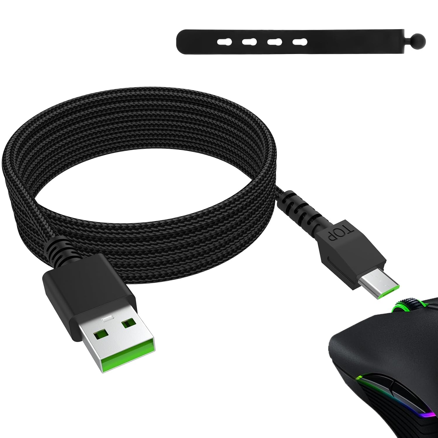 Toxaoii Mouse Charging Cable for Razer Naga Pro 20000 DPI, Deathadder V2 Pro, Viper Ultimate, Basilisk Ultimate, Nylon Braided Micro Charger Cable, Wireless Gaming Mouse Charging Cord Black 5.9 FT image number 2